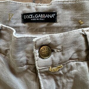 Dolce & Gabbana Beige Trousers with Gold Button